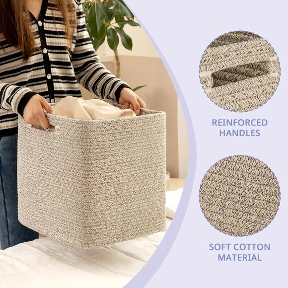 OIAHOMY 13” Storage Cubes Cotton Rope Woven Bins Shelf Organizer 2 Pack - Picture 2 of 7